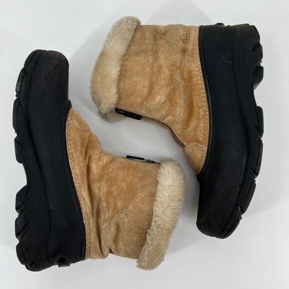 Sorel Snow Angel Zip Boots Thinsulate Womens 7 Faux Fur Suede Snow Winter Tan - Picture 5 of 9